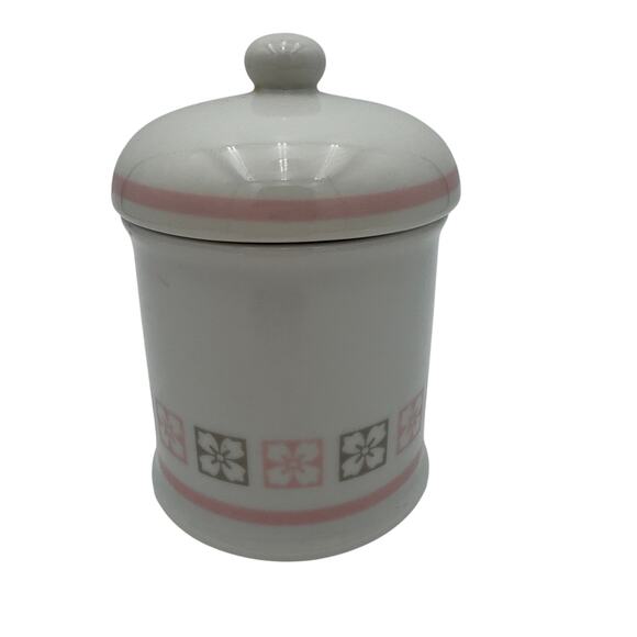 Vintage Avon Apothecary Jar with Lid 1986 Pink and Gray 6" Tall - Picture 1 of 7